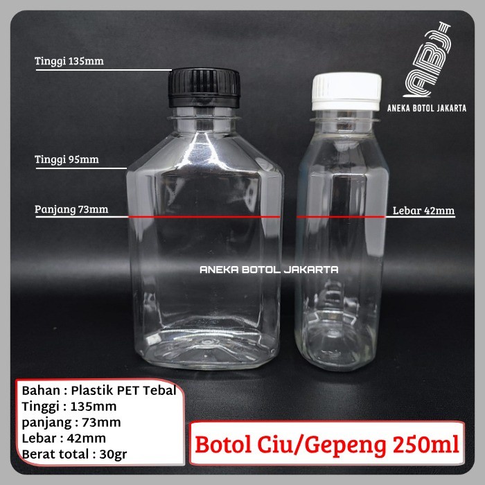 Botol gepeng 250 ml / Botol ciu 250 ml / Botol plastik 250ml