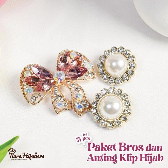 (Best) Bros hijab 1 set dengan anting hijab jepit anting klip  premium luxury jewelry accessories br