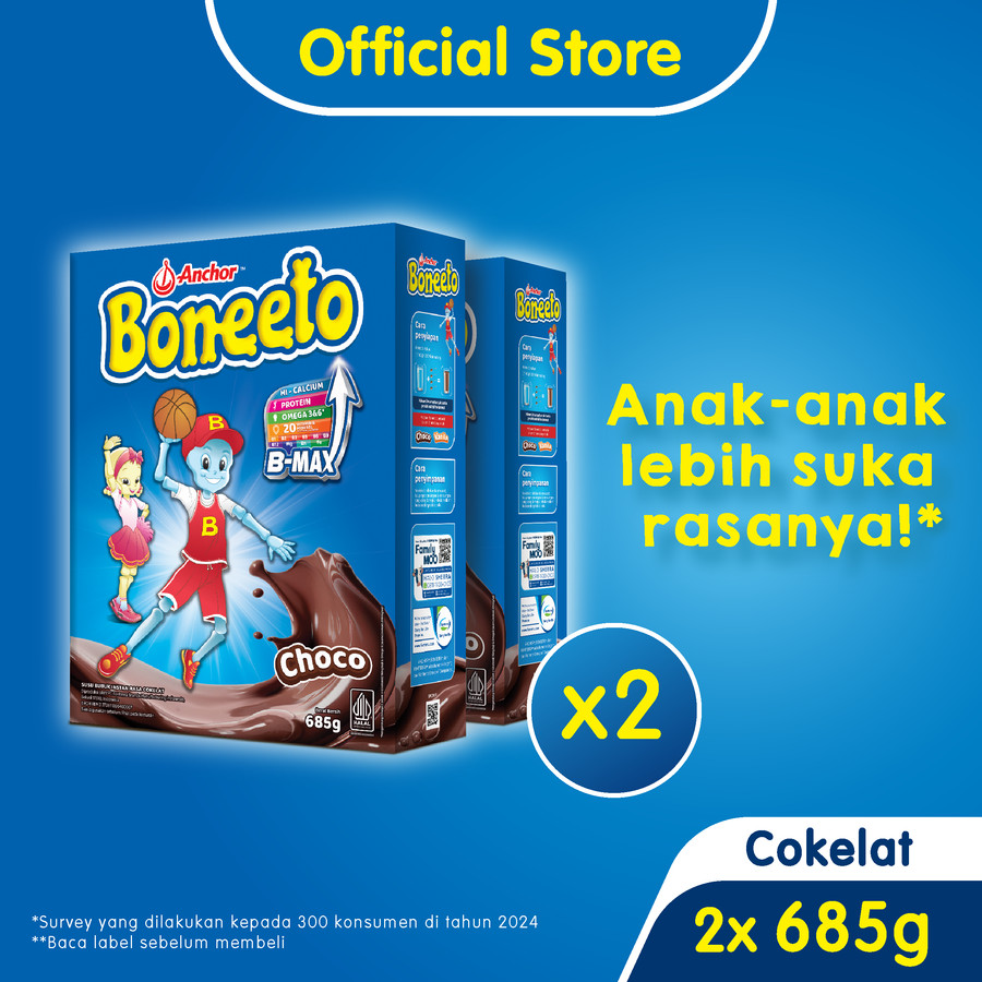 Boneeto Susu Bubuk Anak Sekolah Yummy Choco 2 x 685g - Nutrisi Pertumbuhan Anak untuk Daya Pikir dan
