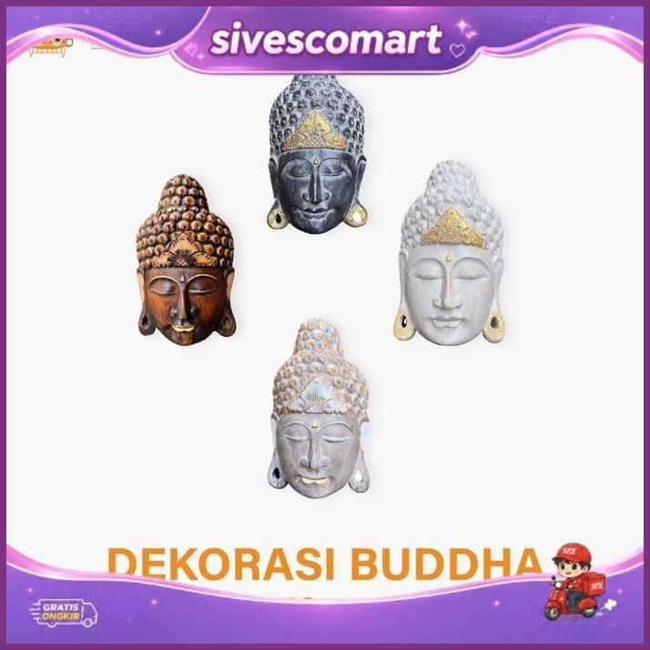 Dekorasi Dinding Patung Kepala Buddha 40 Cm Topeng Budha Kayu Topeng Kepala Buddha Kayu Topeng Buda 