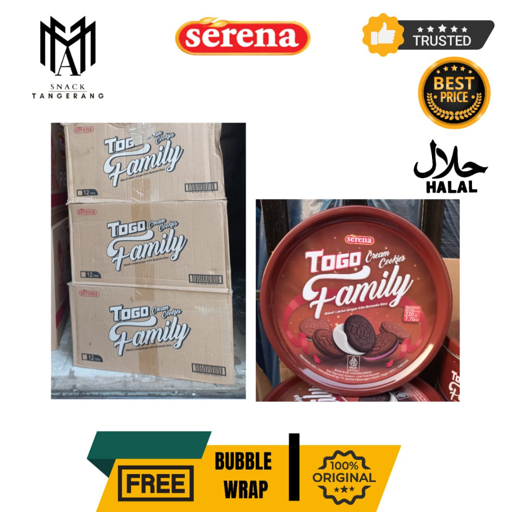 Serena Togo Cream Cookies Family Biskuit Cokelat Krim Beraneka Rasa Kaleng 220 Gr [1 DUS ISI 12 KALE
