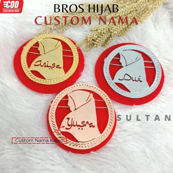 (Best) SULTAN - Bross Kerudung Custom Nama Bahan Logam Kuningan