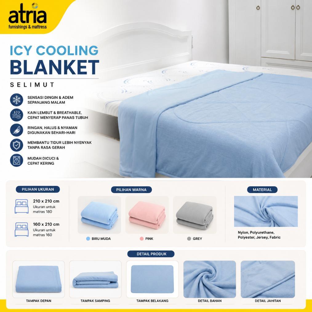 Atria Icy Cooling Blanket Selimut Dingin Multifungsi Bahan Adem Dan Nyaman 160 210 Blue Pink Grey