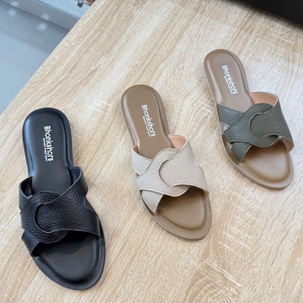 Sandal kulit asli Sandal kulit wanita teplek