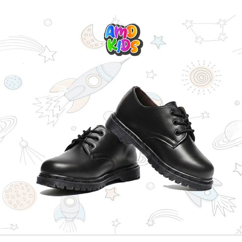 Amd Footwear Sepatu Formal Anak Model Docmart Oxford Laki Laki Perempuan Hitam outsole full black