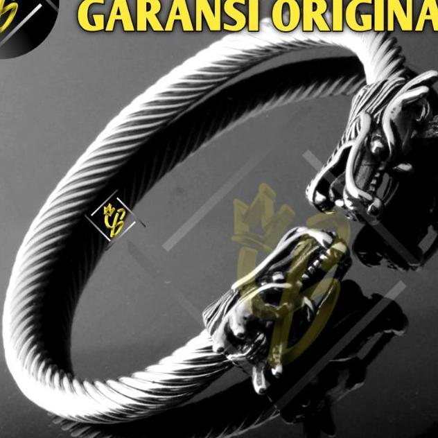 Gelang Titanium Pria Anti Karat Emas Putih Silver Perak Asli Keren Cowok Cewek Laki Laki Naga