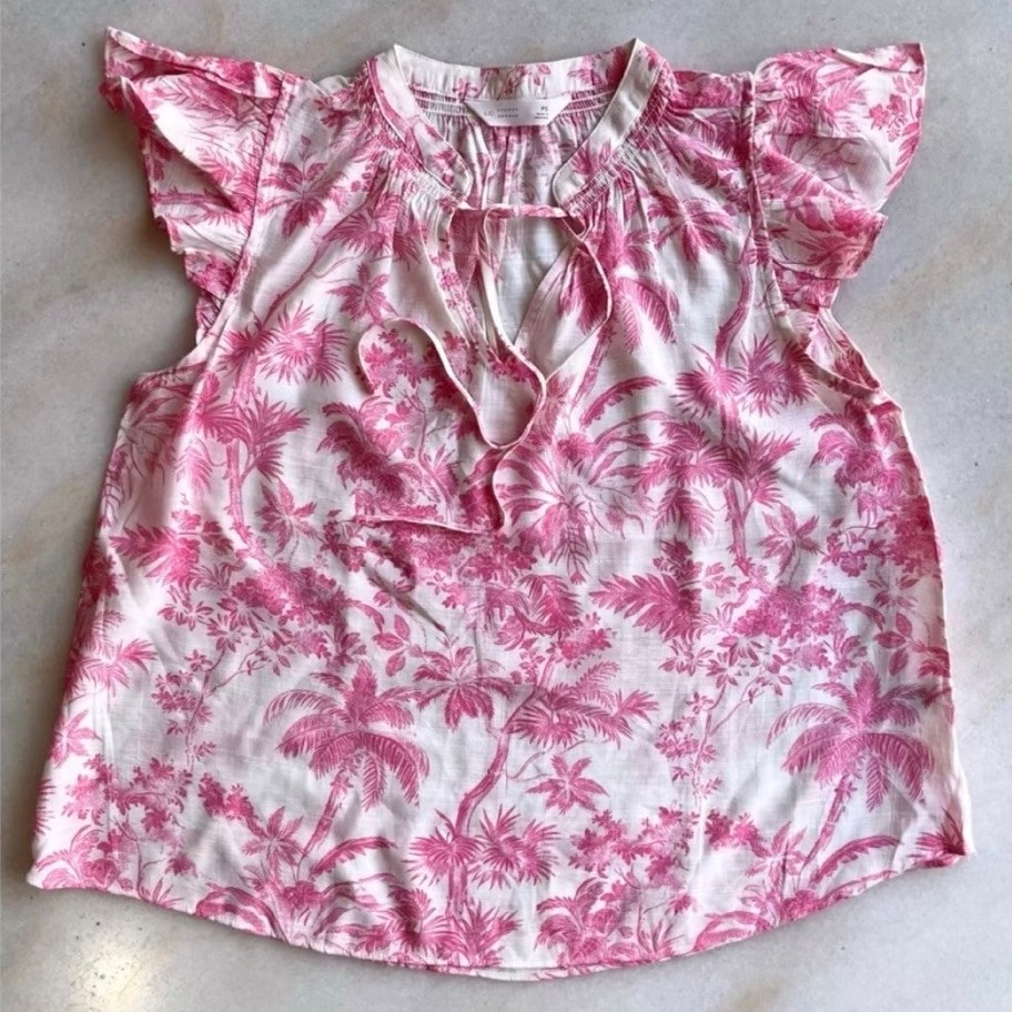 Preloved blouse top floral putih polos
