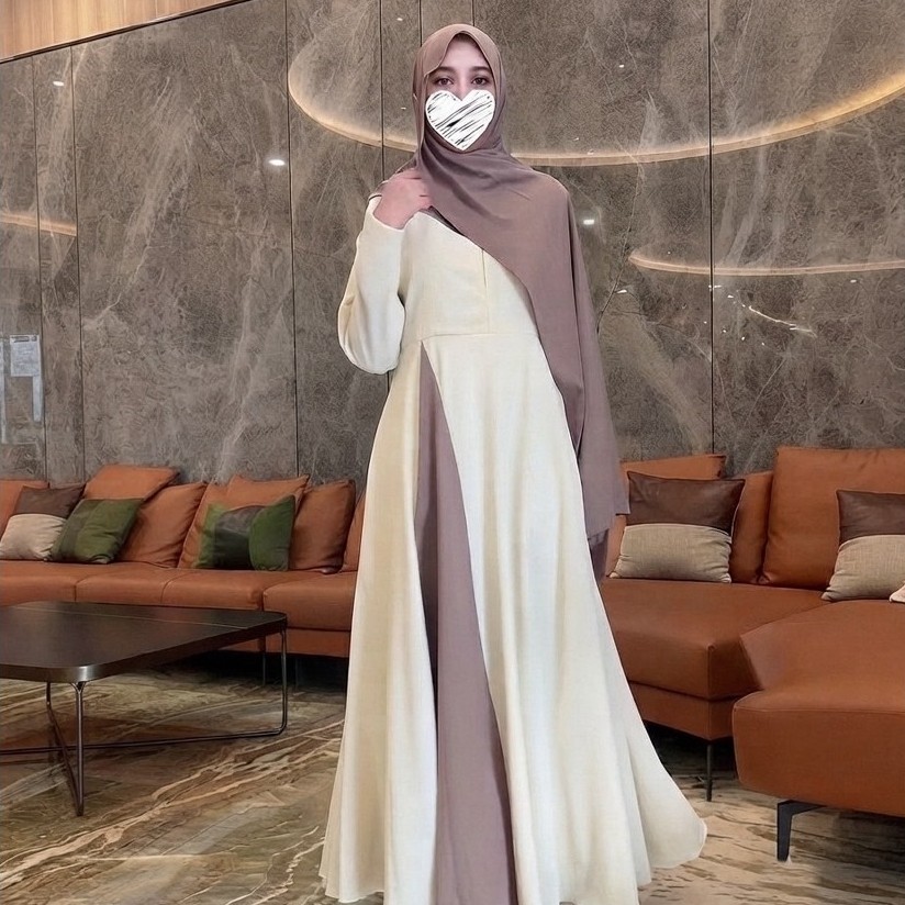 Helqa-Axele Signature Flowy Dress - Gamis Sabrina Anti-UV Premium Rayon Viscose - Elegan Set Hijan P