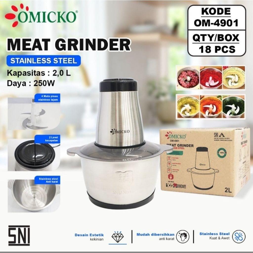 Omicko OM-4901 ||  Chopper Blander Daging Stainless Steel 2L