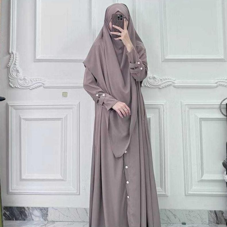 Paling Dicari Gamis Syar'I Terbaru Umroh Haji Hitam Abaya Arumi Set Khimar French Bahan Crinkel Ukur