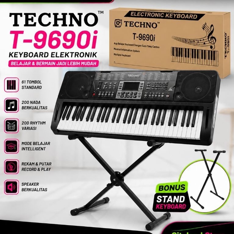 Keyboard Piano Techno T9690 i Keyboard Portable 61 tuts Usb MP3 Recording Mikrofon Original