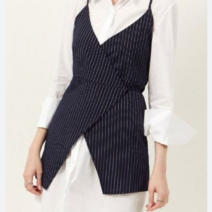 ZARA TRAFALUC WHITE BLOUSE DRESS AND BLACK STRIPE ASIMETRIS VEST / MINIDRESS KEMEJA LENGAN PANJANG P