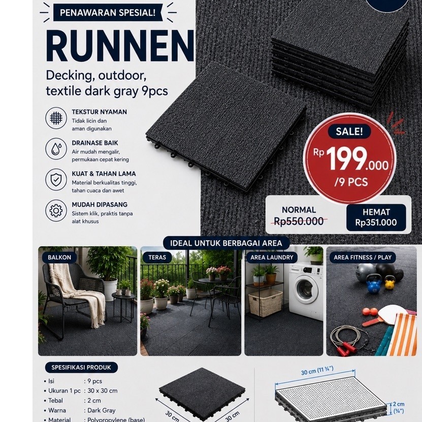 Dek Lantai Tekstil Lantai Kayu Untuk Gym Teras Balkon Laundry Room