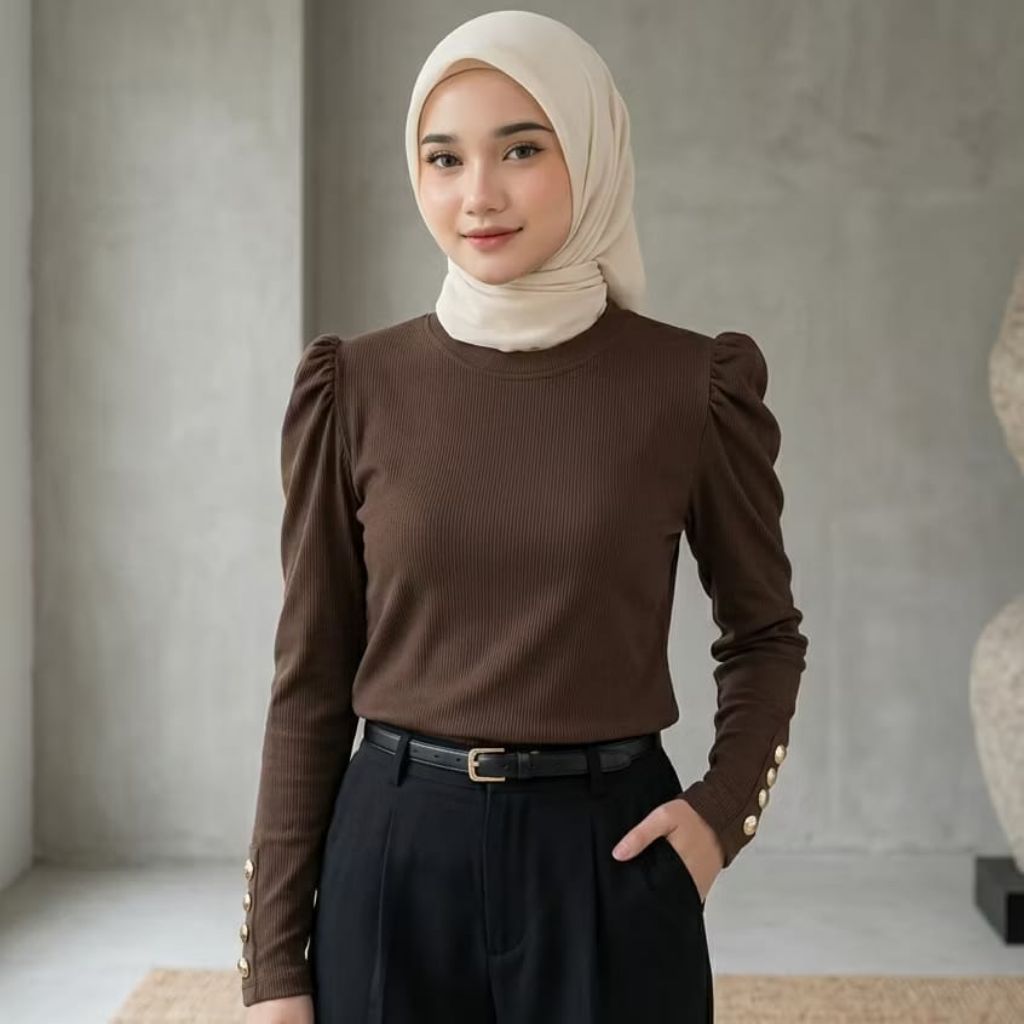 ARONA KAOS KNIT WANITA BUTTON TANGAN PANJANG KAOS PANJANG WANITA KNIT KOREA