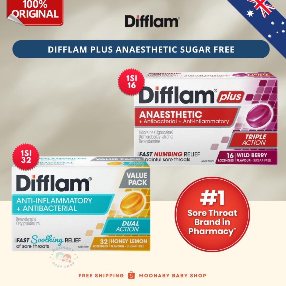 Exp 09/2028 Permen hisap radang tenggorokan Difflam Plus Anaesthetic Sugar Free Wild Berry 16pcs & H