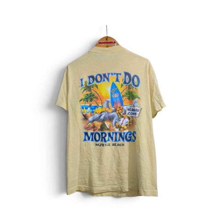 VTG RON JON  SURFWEAR " I DON'T DO MORNING - MYRTLE BEACH " surf art vintage tee