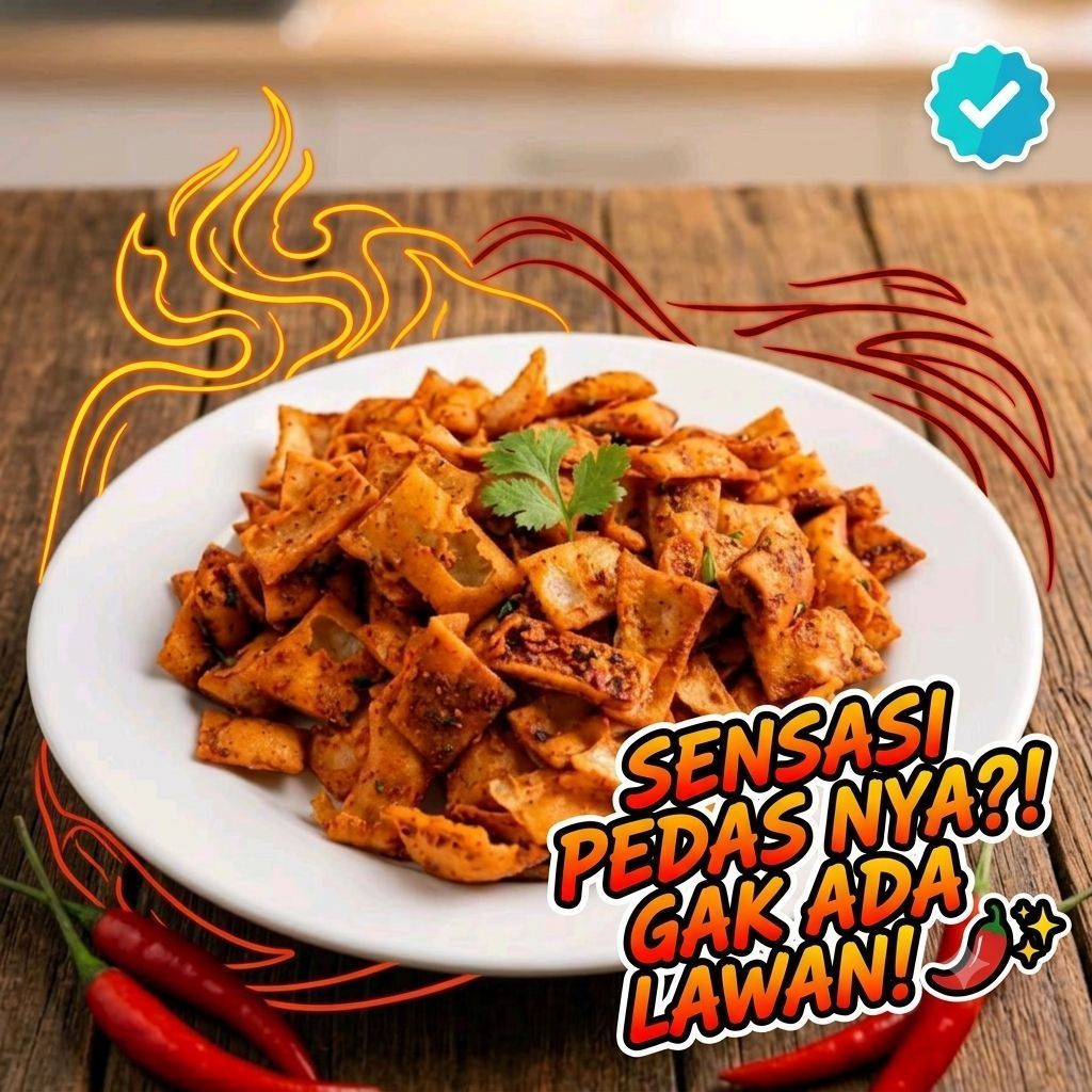 Keripik Pangsit Pedas Daun Jeruk 500gr / Setengah Kilo Keripik Pangsit Goreng Pedas Jeruk Gurih Extr