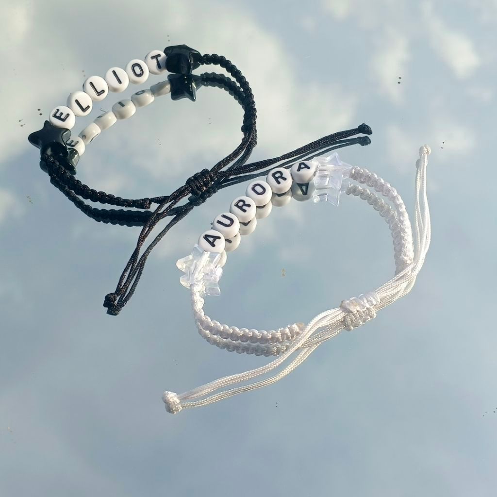Gelang Couple Nama Model Serut Tali 2 Baris Charm Bintang Custom Nama