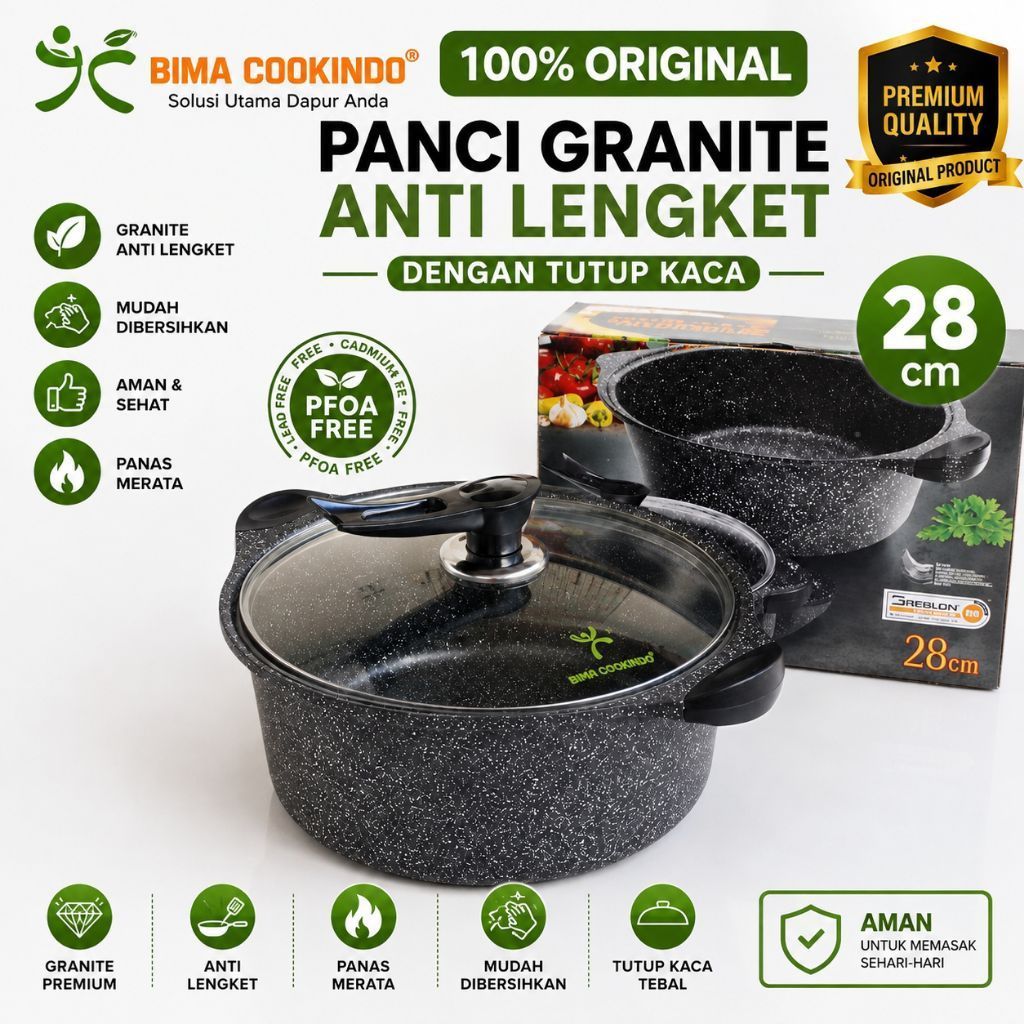 BIMA COOKINDO original panci anti lengket granite serbaguna 28 cm