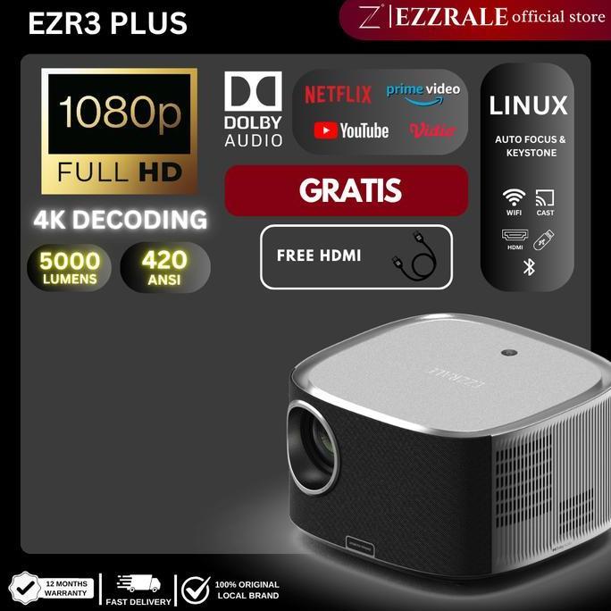 EZZRALE EZR3+ SMART PROJECTOR 420 ANSI  LINUX OS NETFLIX CERTIFIED