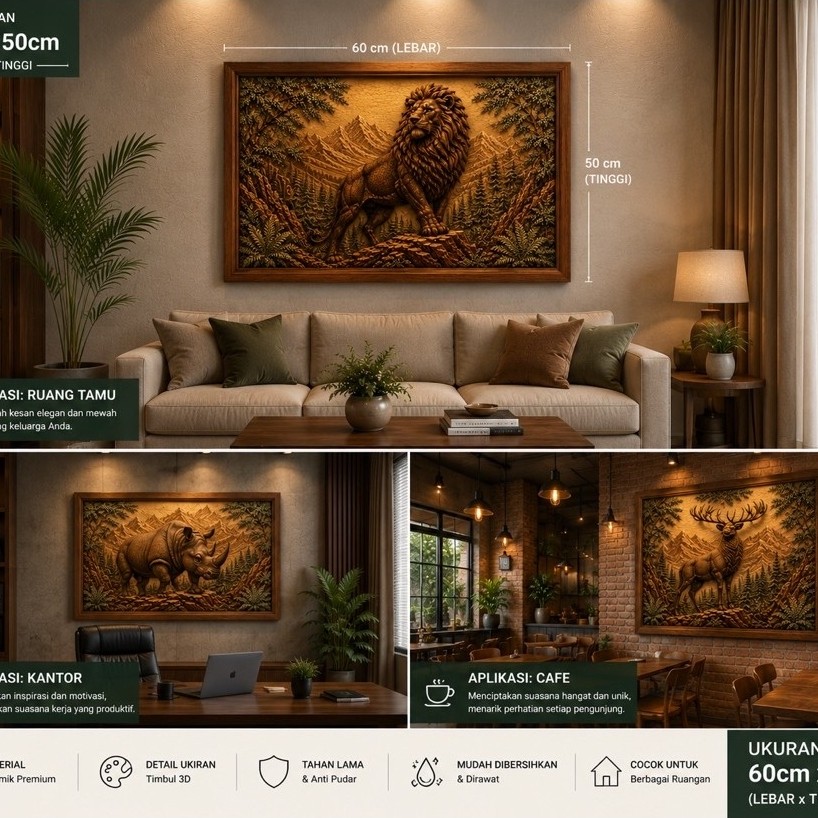 Dekorasi Dinding Keramik Relief 3D Premium Motif Satwa 50cm x 60cm | Dekorasi Dinding Relief Elegan 