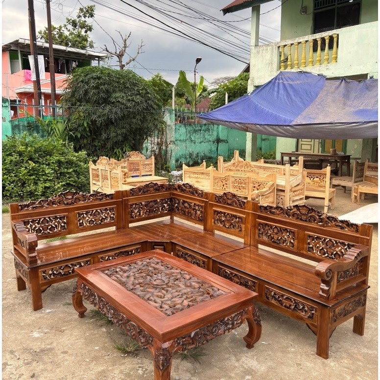 KURSI TAMU JATI SUDUT | KURSI TAMU JATI L RAHWANA | KURSI TAMU L MINIMALIS