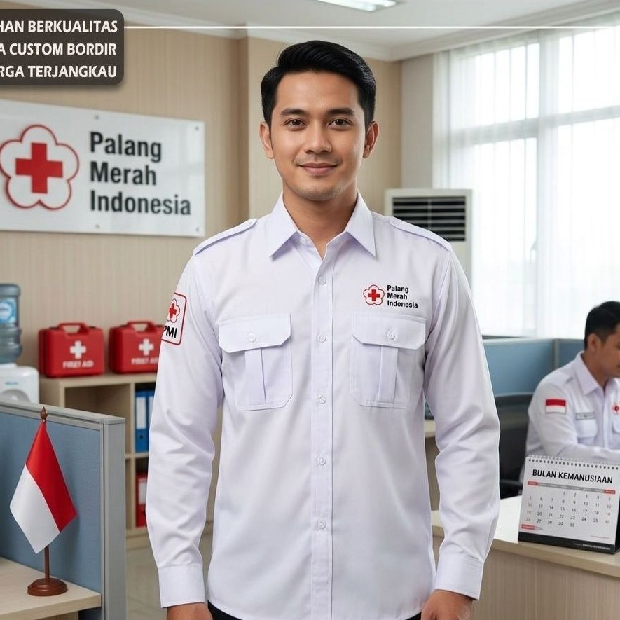 Bordir kemeja PMI seragam PMI pdh PMI baju PMI seragam palang merah Indonesia kemeja palang merah In