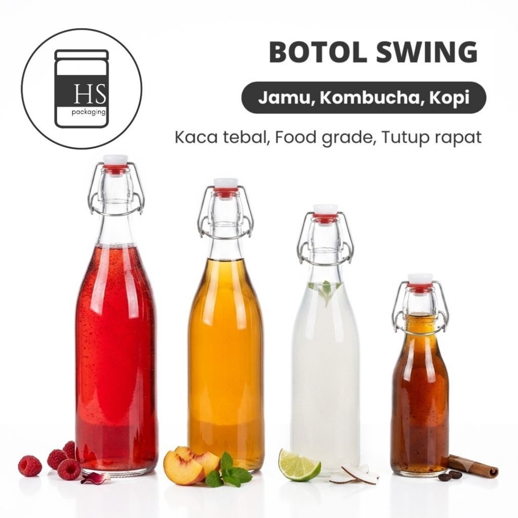 HS PACKAGING - Botol Kaca 1000ml 500ml Tutup Swing