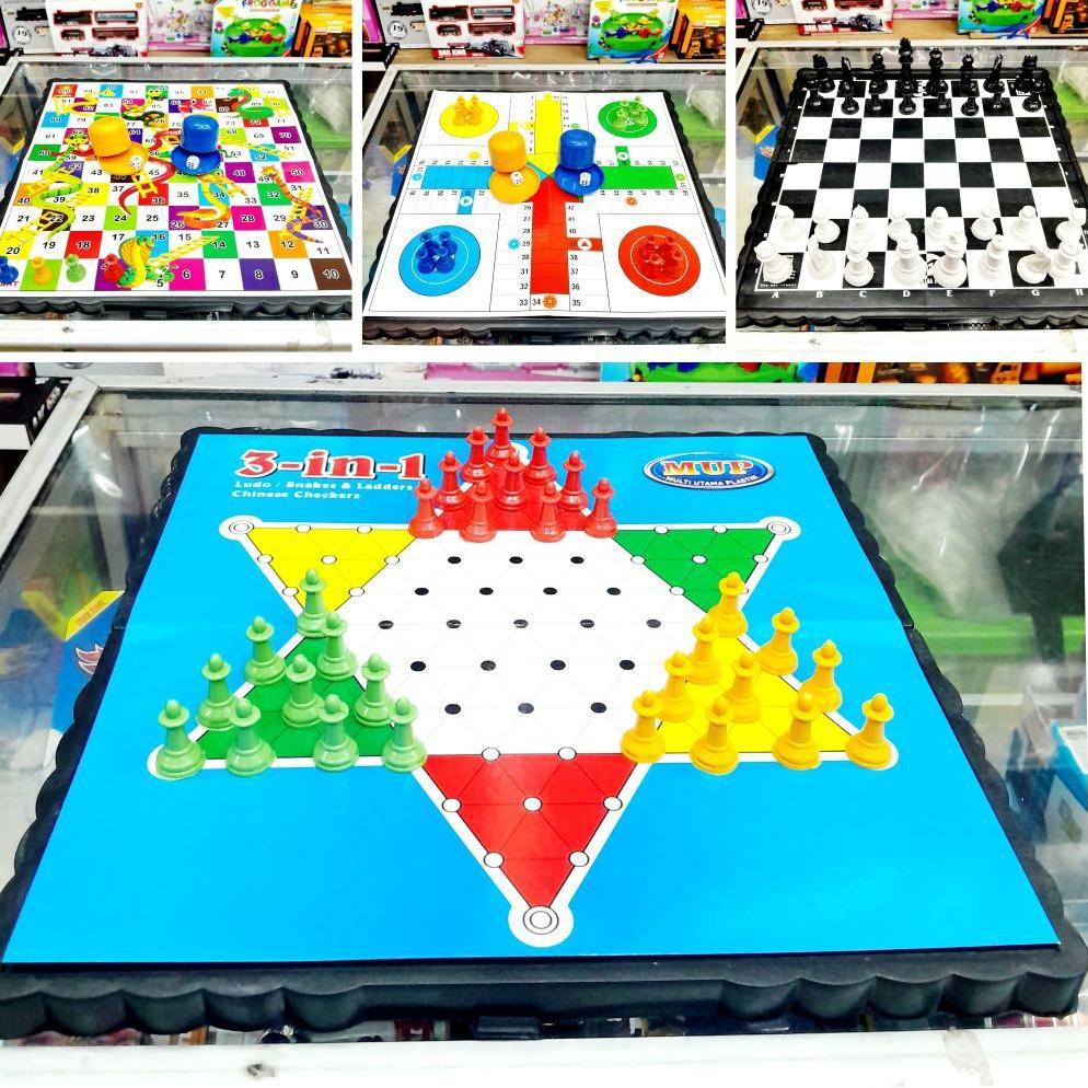 HALMA BESAR Catur Papan Plastik 4-in-1 Board Game Ludo UlarTangga Diskon