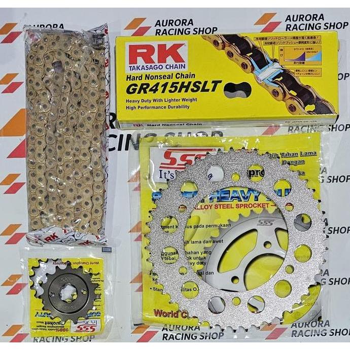 GEAR SET SSS 415 YAMAHA R15 V3 / R15 V4 / R15M / VIXION R & RANTAI RK 415 HSLT GOLD ORINAL