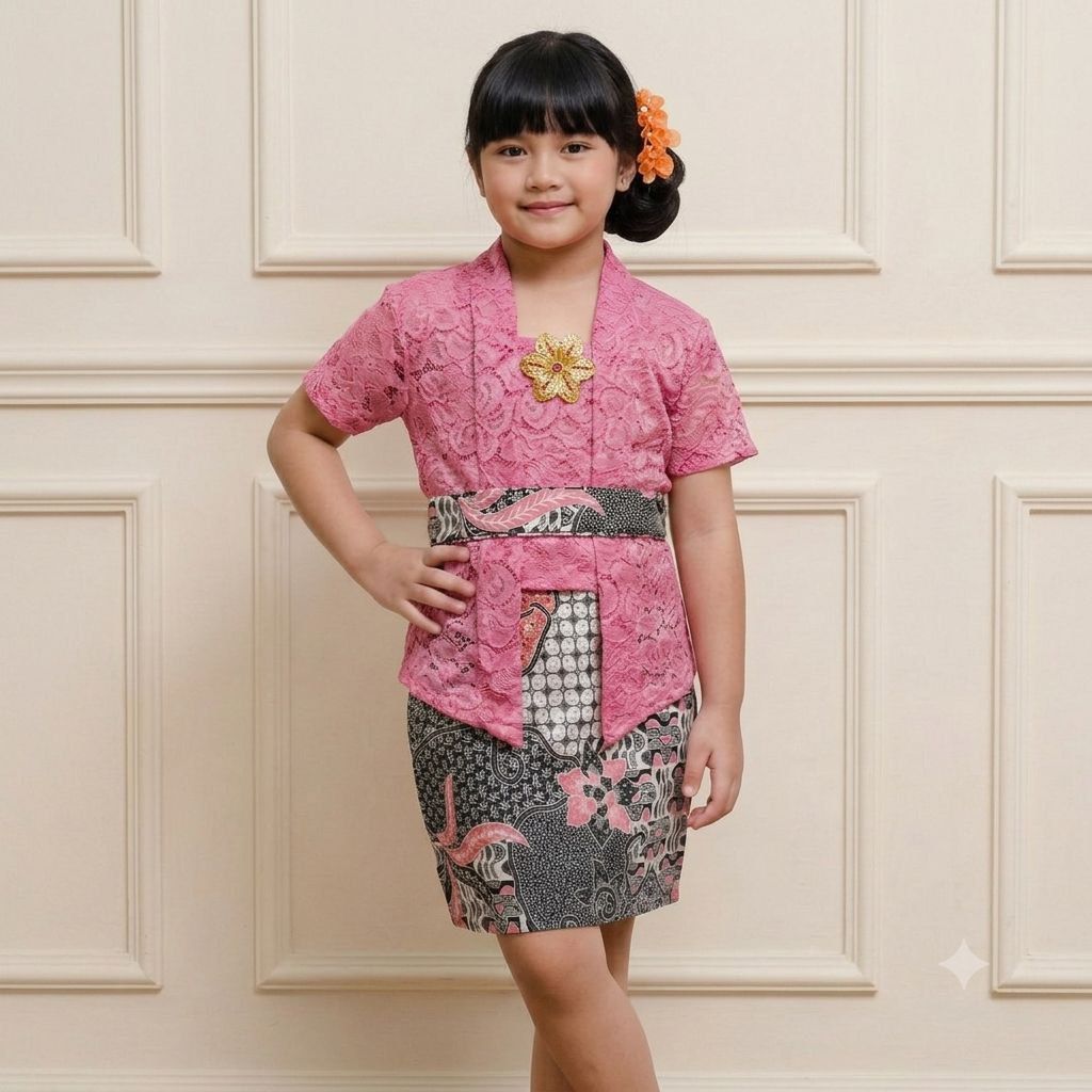 Setelan Kebaya Bali Anak Usia 1-9 Tahun Bahan Brokat Free Belt+Bross Cantik