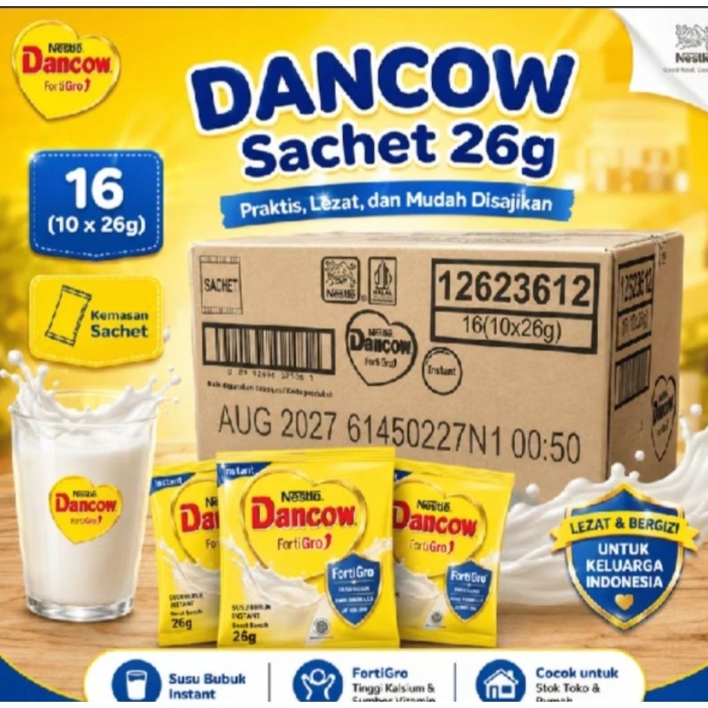 Susu Dancow Fortigro Instant Putih & Coklat Sachet 1 Karton