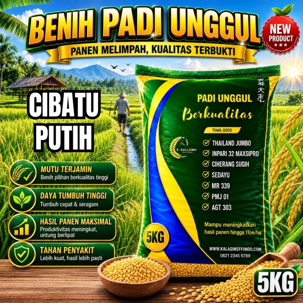 BENIH PADI UNGGUL CIBATU PUTIH KEMASAN 5 KG BENIH PADI KUALITAS ORIGINAL