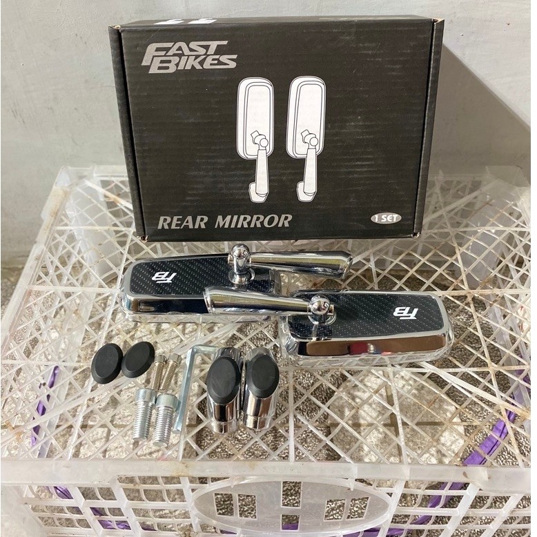 Spion Motor FastBikes H2C Chrome Hitam - Desain Elegan, Universal, Instalasi Mudah