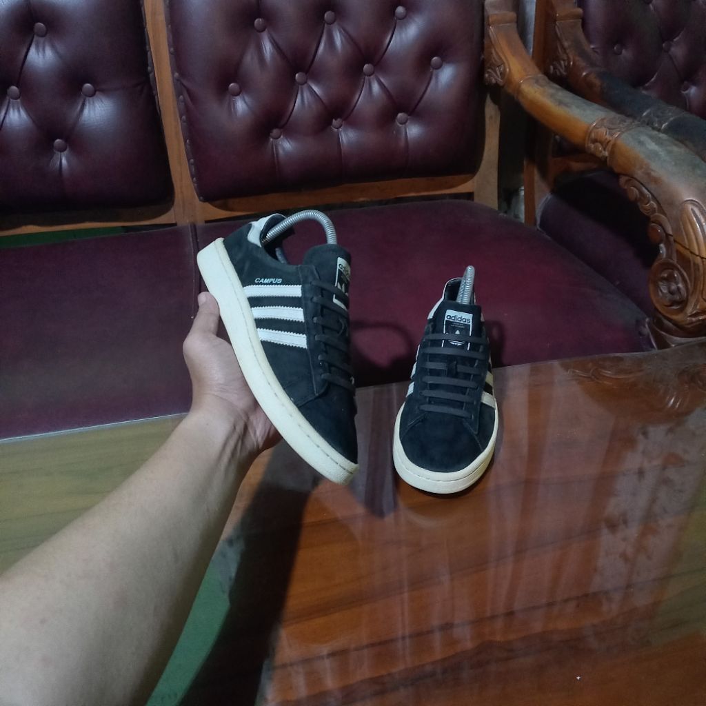 ADIDAS CAMPUS BLACK WHITE | SEPATU SECOND BRAND | SNEAKERS PRIA WANITA CASUAL