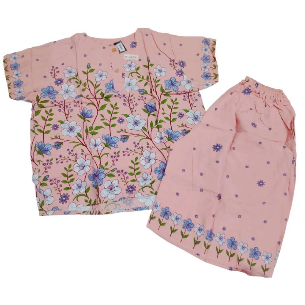 Setelan Panjang Pendek Batik Ria Kencana Wanita Bahan Rayon Lengan Pendek | Setelan Batik Ria Kencan