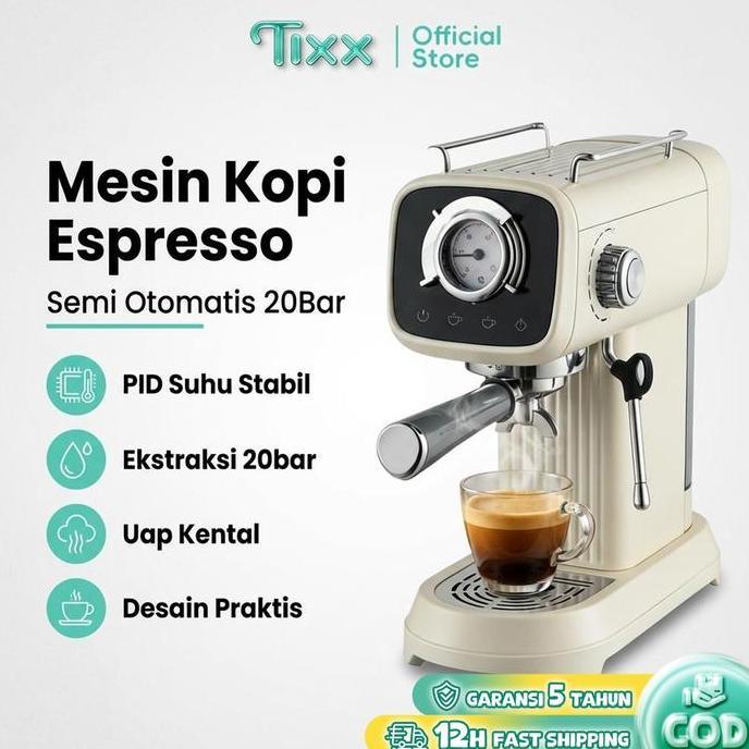 Barifakah99 - TIXX Mesin Kopi Espresso KFJ8818 20Bar Tekanan Kontrol Suhu PID 1350W 1.5L Tangki Air 