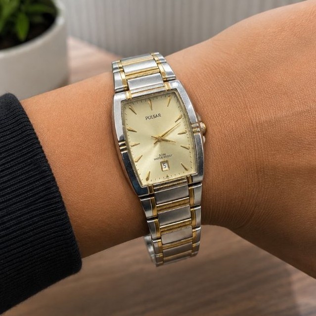 Jam Tangan Pulsar Quartz Vintage Two Tone Date Original Japan Dress Watch