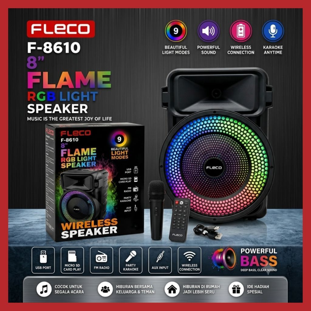 FLECO F-8610 SPEAKER 8 INCH | 1 MIC WIRELESS