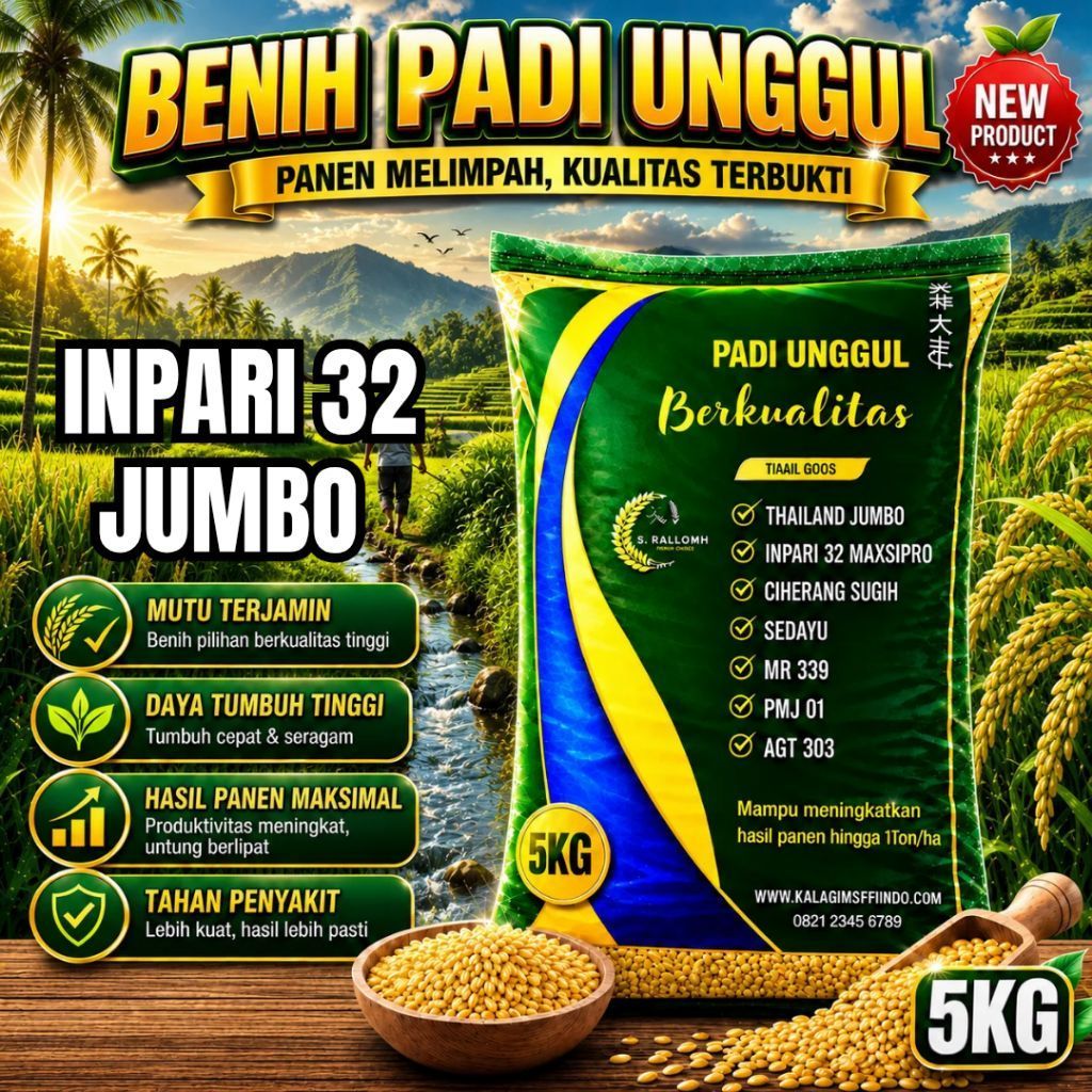 BENIH PADI UNGGUL INPARI 32 JUMBO KEMASAN 5 KG BENIH PADI KUALITAS ORIGINAL