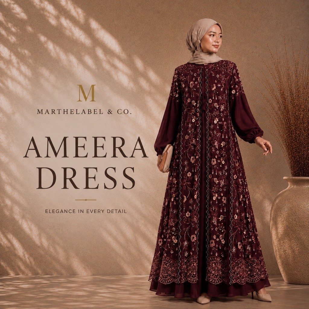 Gamis Ameera Busui Cerutty Baby Doll Tile Brokat Bordir