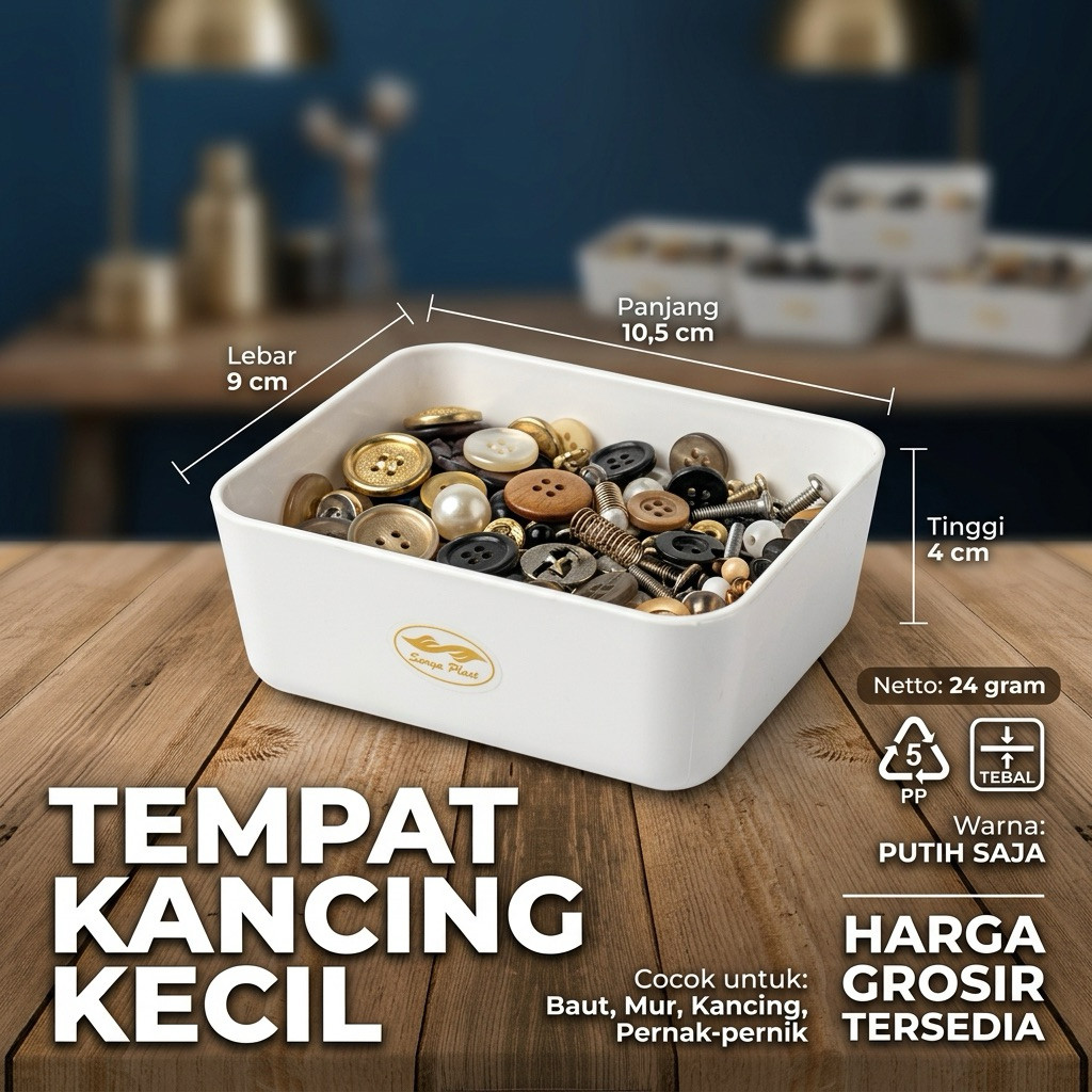 Kotak kancing putih kecil 1012 x 9 x 4cm tebal - kotak serbaguna mur baut tebal grosir