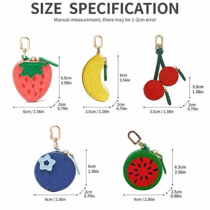 ZISIMAHE Dompet Koin Gantungan Tas Mini Bentuk Buah Warna Blueberry / Cherry / Banana / Watermelon /