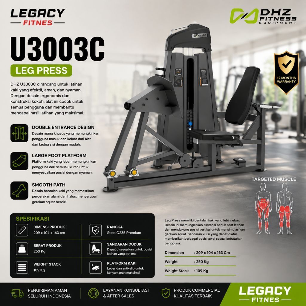 DHZ U3003C Leg Press Commercial Heavy Duty – Mesin Leg Press Gym