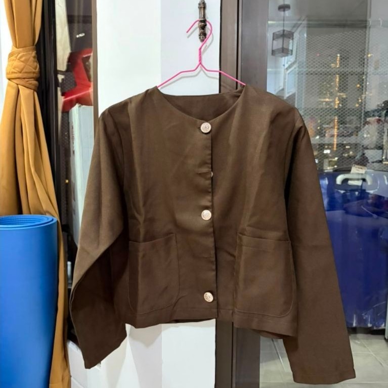 Brown Minimalist Button Jacket / Blazer – Size S PRELOVED