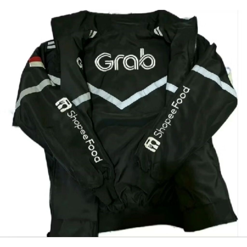 Jaket Grab Hitam ShopeeFood Hitam Jaket Driver Ojol Terbaru Timbal Balik  Bahan Tasslan Waterproof l