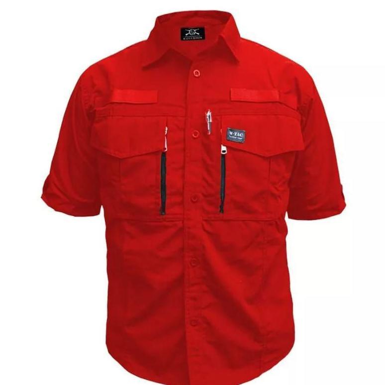 ORIGINAL KEMEJA TACTICAL W_TAC PRIA MERAH TANGAN PENDEK TERBARU