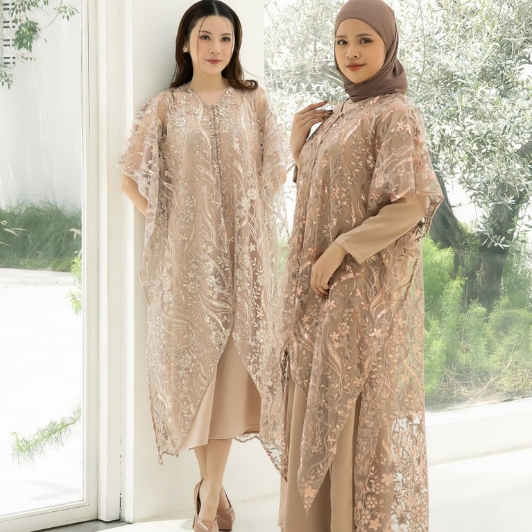 Brielle Kaftan Dress by NAMÈLIS | Kaftan Dress Satin Tile Sequin Mewah untuk Outfit Iftar Bukber Bub