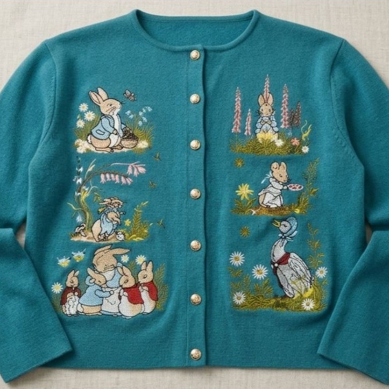 Cardigan unik motif Piter Rabbit
