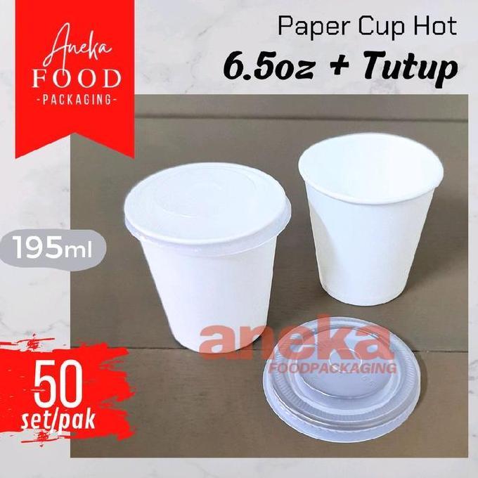 Oneware- 50Pc- Gelas Kertas 6.5Oz Paper Cup Jagung Jasuke Polos +Tutup